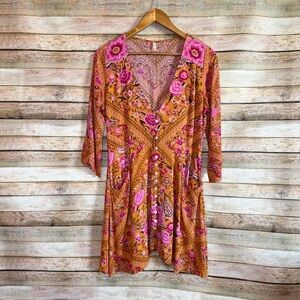 Spell Floral Pink and Orange Dress - Price Firm